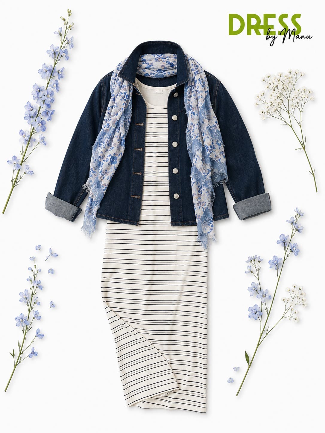 Gestreiftes Kleid mit Jeansjacke bei DRESS by Manu